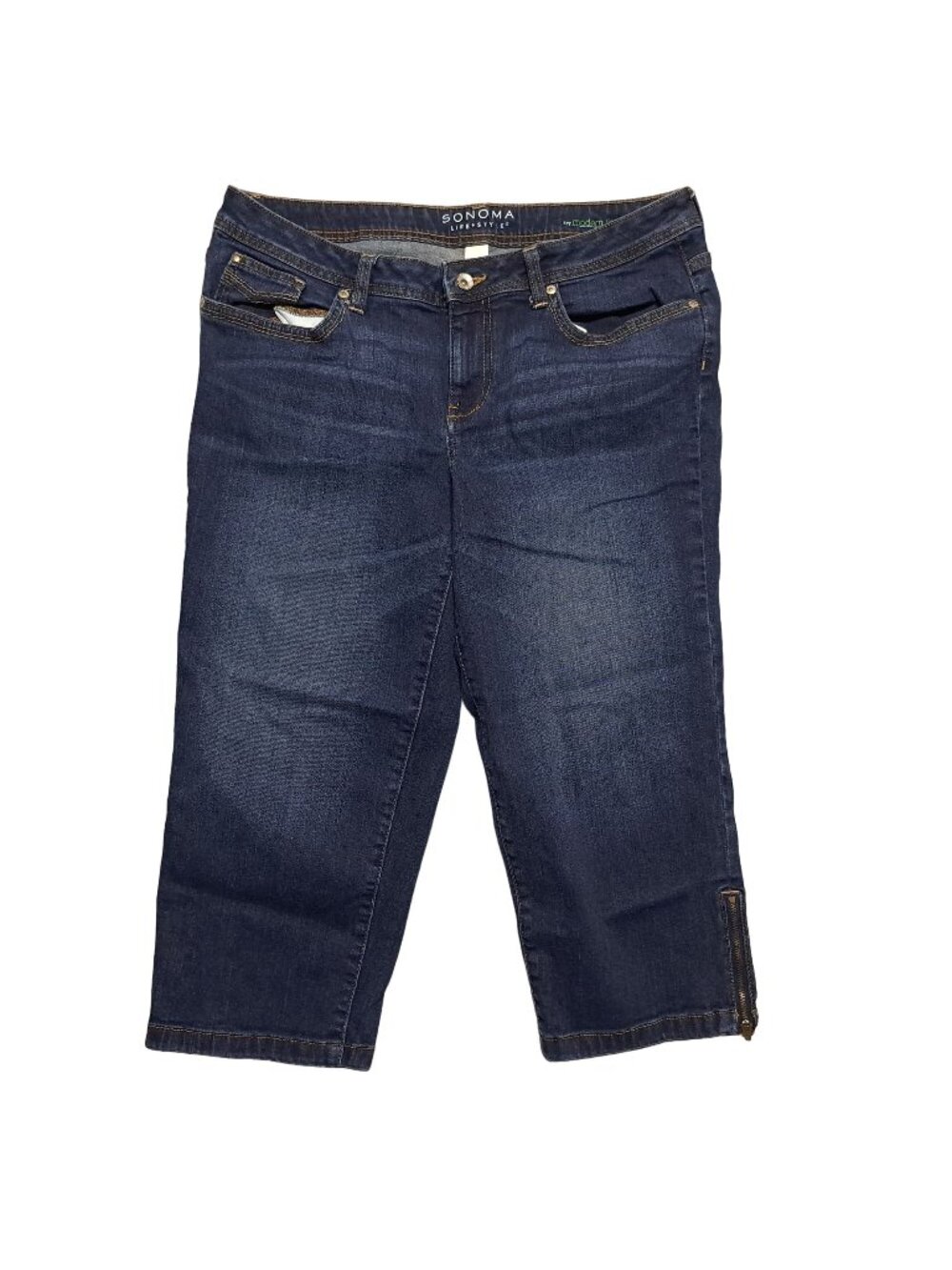 Sonoma LifeStyle Denim Modern Fit Capri Size 12 Womens Blue Zip Cuff Straight